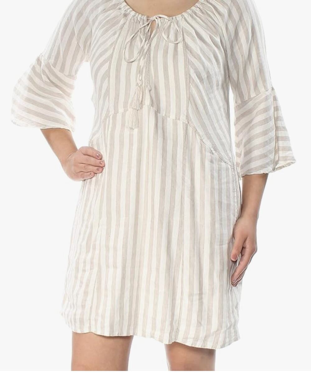 Free People Striped Folk Town Linen Rayon Oversize Womens Dress Sz S Boho